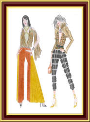 Cropped trousers and flared trouser fashion designs by Carrie