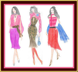Feminine skirts and hot colours - fashion designs by Carrie