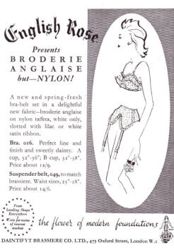 Alternative undies - bra and suspender belt.  English Rose Bra & Suspender Belt 1953