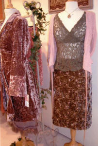 Three quarter crushed velvet coat by Avoca Anthology and wool skirt.