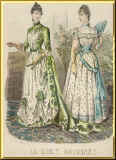 Picture of costume plate with two ladies c1889.  Fashion and costume history plate.