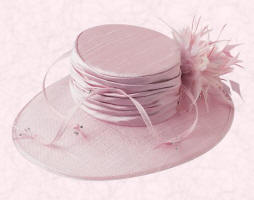 This Silk crown with Sinamay east to west brim, feathers and diamant� is in shimmer pink and is available from March at �175.