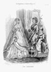 The Englishwoman's Domestic Magazine Fashions 1869 - Wedding gown greyscale image for colouring in.