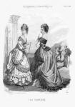 The Englishwoman's Domestic Magazine Fashions 1869 - Greyscale image for colouring in.