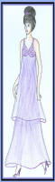 Fashion drawing of a woman in mauve tiered chiffon dress.