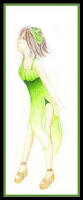 Fashion drawing of a woman in green dress.