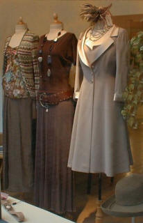 The window display at Lynne Craig showing a coat by Paddy Campbell and Marc Cain separates.