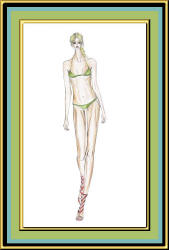 Picture by Mira of body drawing of woman wearing a green bikini.
