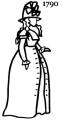 Line drawing of a redingote 1790. Fashion history and costume history of redingotes.