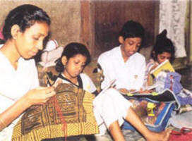 Marketplace�s products are primarily hand stitched - artisans at work.