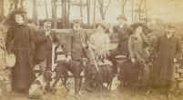 Picture of guests at a shooting party. Costume and fashion history