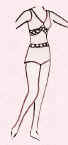 Drawing of a costume for swimming. Fashion and costume history.