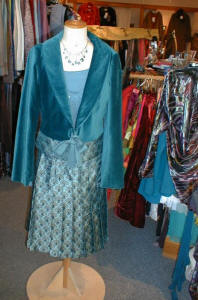 Noa Noa teal blue velvet jacket trimmed with matching teal brocade.