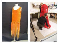 Conservation at the Victoria and Albert Museum, wardrobe assistants inspecting a coat.