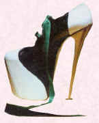 Picture of a white and green platform shoe with a 4 inch platform.