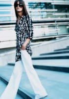 Tulip print dress with white wide leg linen trousers - dress �60, trousers �40, sunglasses �16 all from Warehouse Spring/Summer 2007 range.