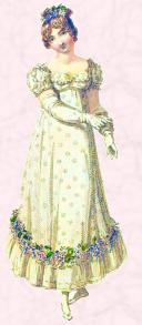Shorter flared style of 1815-17 - Regency styles of dress fashions.