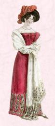 Cashemere shawl  with swirling feather paisley pattern - 1821 fashion from Kashmir.