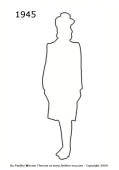 1945 Fashion history outline silhouette
