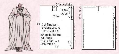 Rectangle Robe Guide Patterns and Tie Sash Instructions - Egyptian Stitched Rectangle Robe