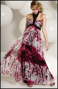 Pink Multi Silk Animal Print Long Halter Dress with Bead Trim - Frank Usher Group AW10.