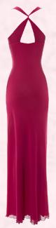 Back View of Red Pink Halter Wave Trim Mesh Maxi Dress £48.