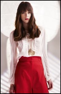 Tuck Lace White Summer Blouse, Red Wide Pants.