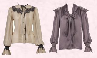 Button Front Lace Shirt & Tie Neck Shoulder Frill Bell Sleeve Blouse.