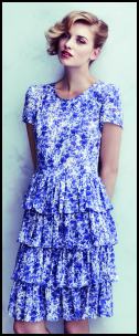 Blue and White Viscose Tiered Print Dress.