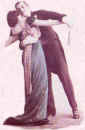 Picture of man and a woman dancing tango. Costume history and fashion history between 1914 and 1920.