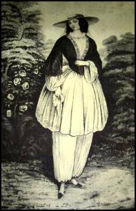 Mrs Bllomer - Amelia Bloomer in her bloomers or bifurcated garments.