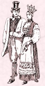 Drawing - Norwegian peasant bride and bridegroom is from The Victorian book 'The Evolution of Fashion' by Florence Mary Gardiner and published in 1897. 