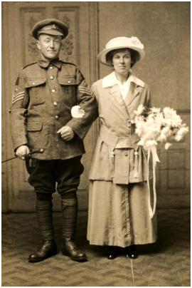A Canadian Machine Gun Corps sergeant with his new bride in York, Yorkshire, England - c1919.