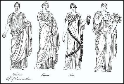 antiikin Rooma-roomalaisten naisten muodikas asu.