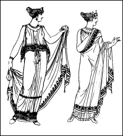 Grecian dress. Feminine Greek chiton costumes worn by women of ancient Greece.