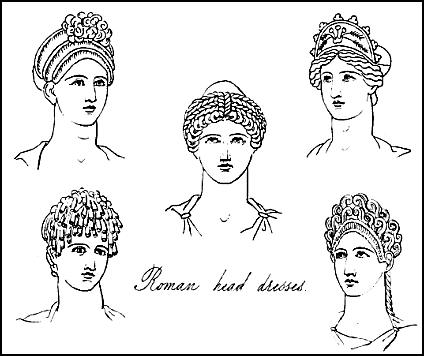 Acconciature e copricapi di donne romane.