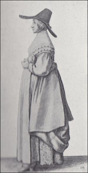1640 - Lady in wide brimmed hat and brocade underskirt