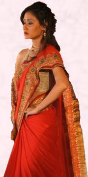 Pure Gold Jari Red Sari - Vibrant Fashion Week Gujarat India 2010