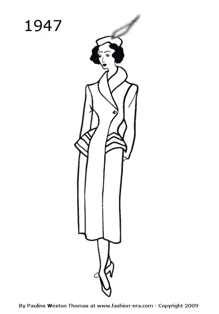 Costume History Coats Silhouettes 1940-1949 - Free Line Drawings
