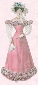 1825 pink regency era fashion gogot sleeve dress