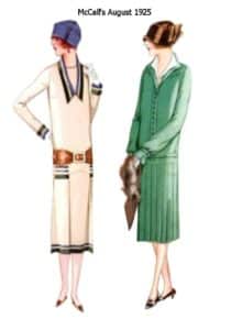 1925 mccalls cream dress and green feature skirts fashion history image