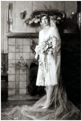1928 bride near fireplace