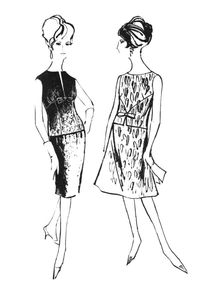 1960 drawing slim dress