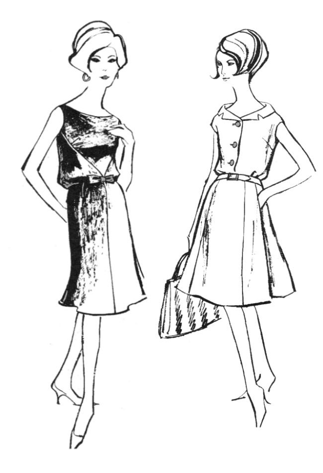 1962 blous on flare skirt drawing
