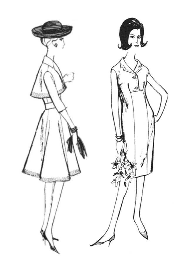 1962 jak boler dress with flowers drawing