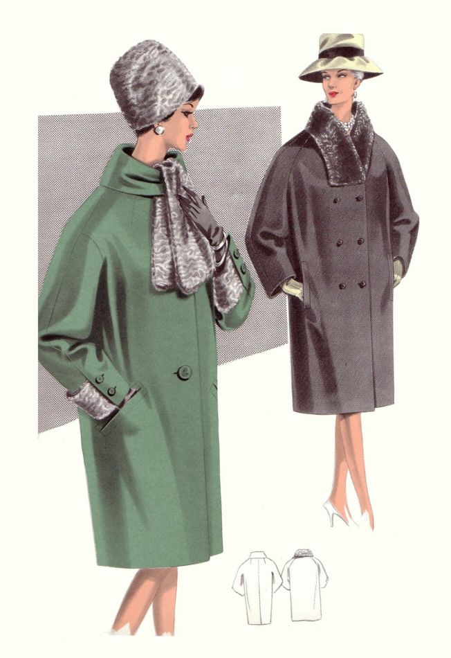1965 fashion green coat greys