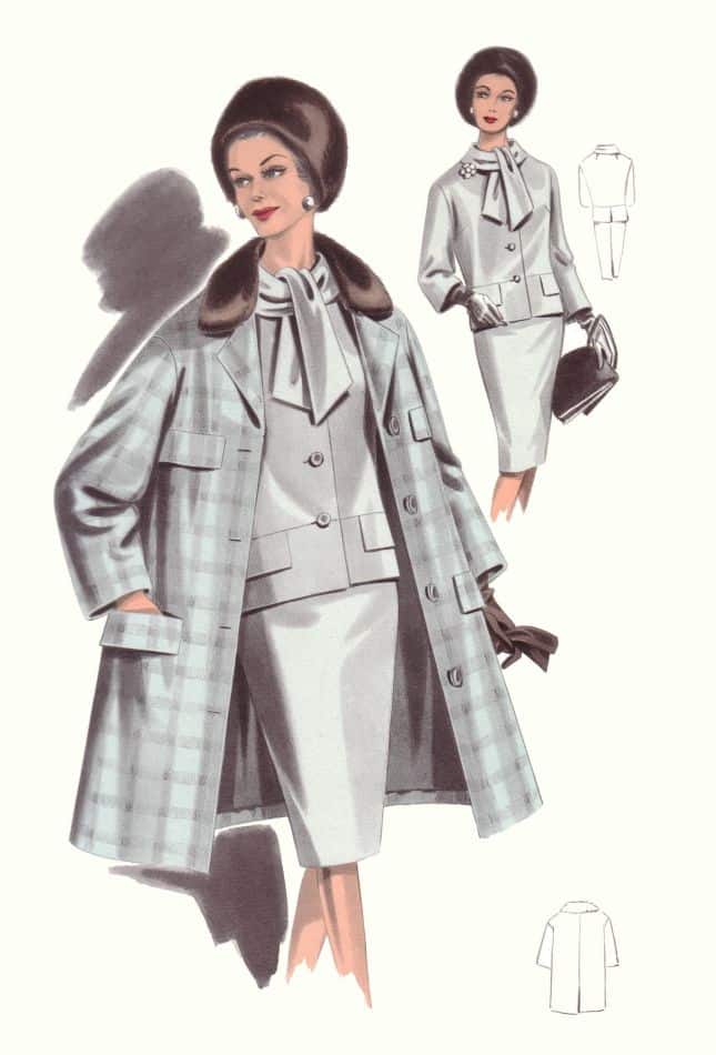 1965 grey check coat mink collar