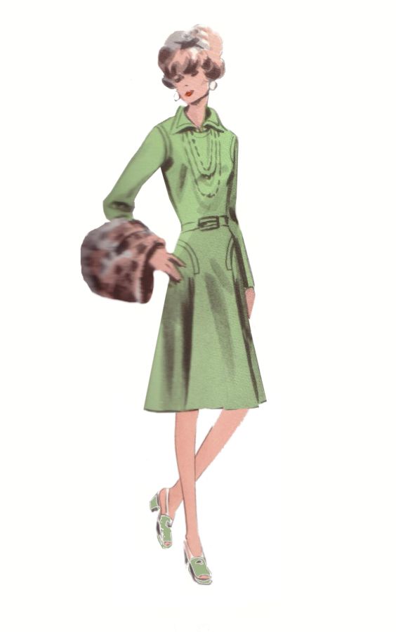 1974 green dress with fur