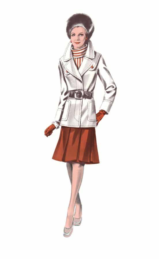 1974 white jacket rust skirt