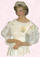 Diana in the puff sleeves that mark the big shouldered evening fashion look of the 1980s